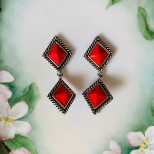 EUC || Red Geometric Earrings